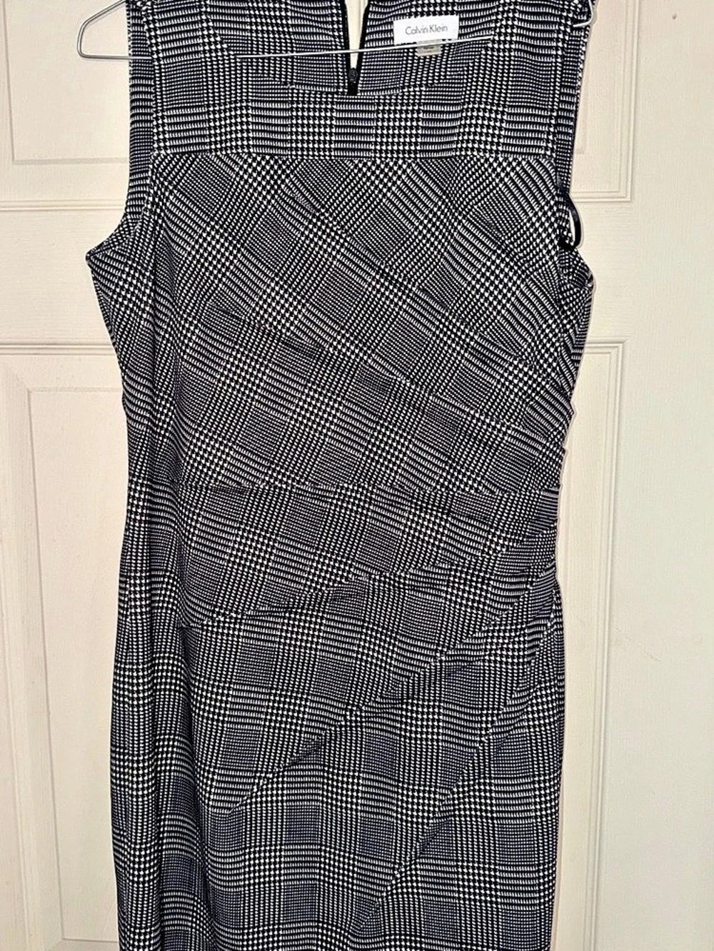 Calvin Klein Houndstooth Sleeveless Sheath Dress Midi Dress Black & White Size